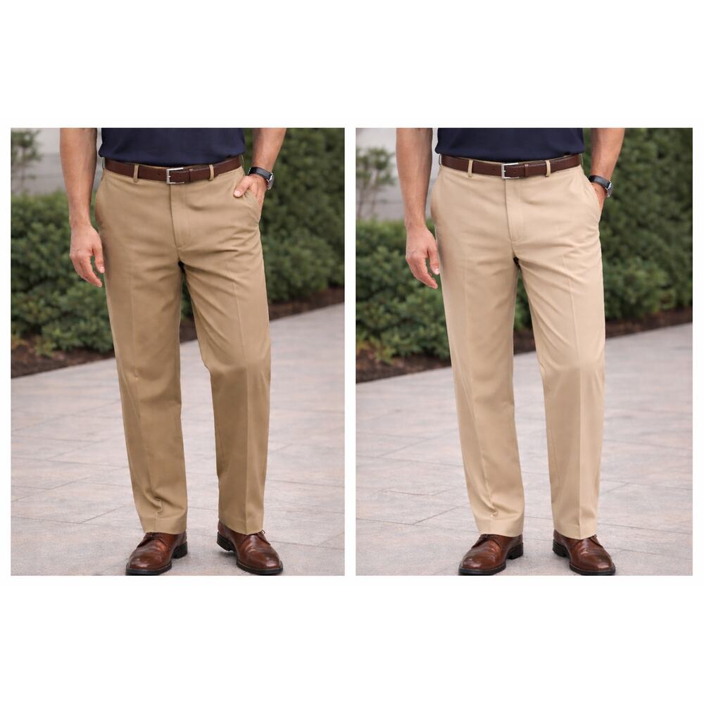 Haggar Premium No‎ Iron Khaki Pants Lot 2 Men’s 36x31 Classic Fit NWT Sand
